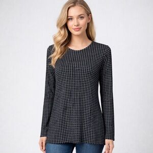 J Jill Wearever Black White Check Tunic Size XS Stretch Mod Minimalist Top